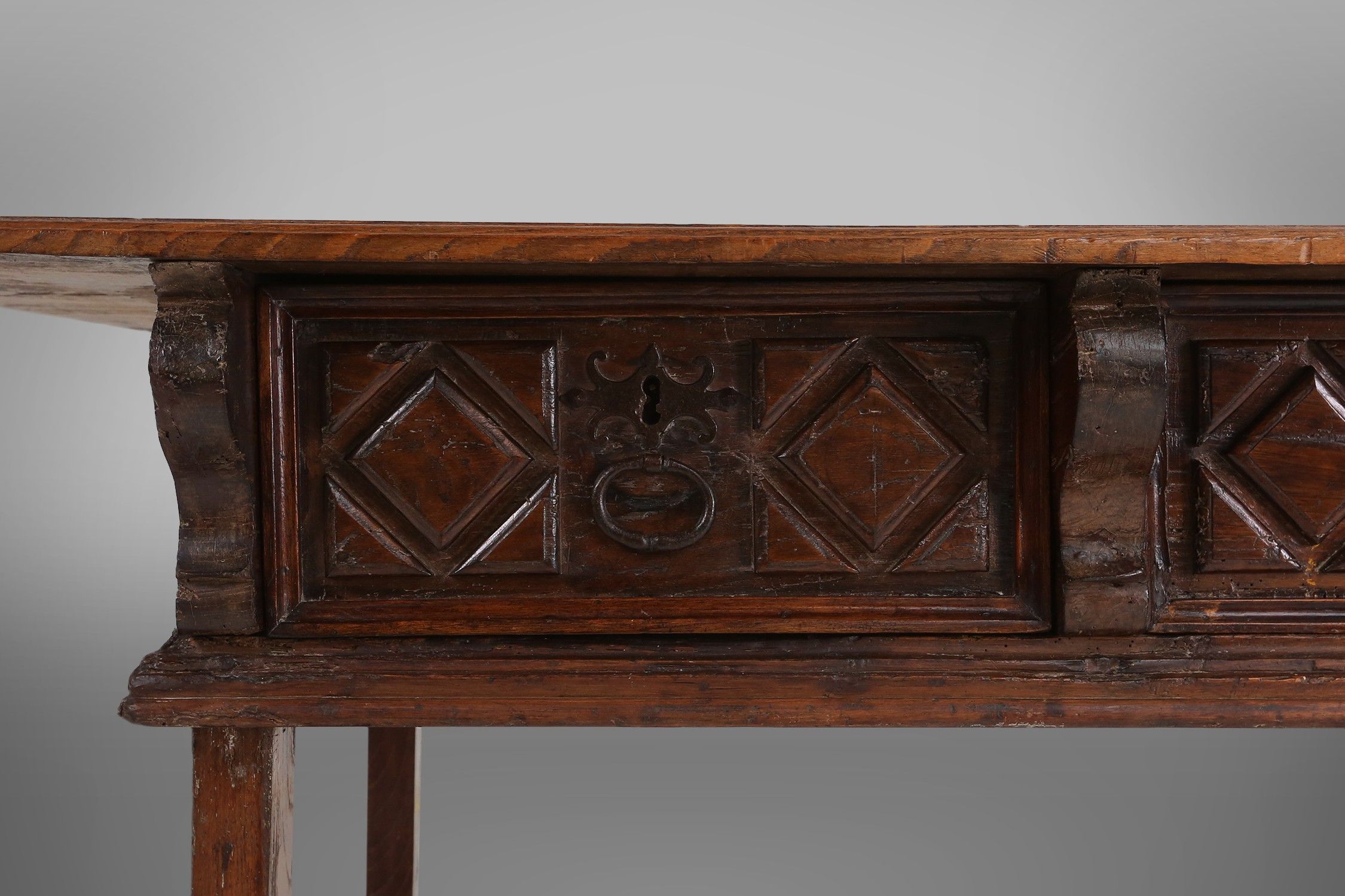 Antique carved Oak Spanish Console Table with Drawers, 18th Centurythumbnail